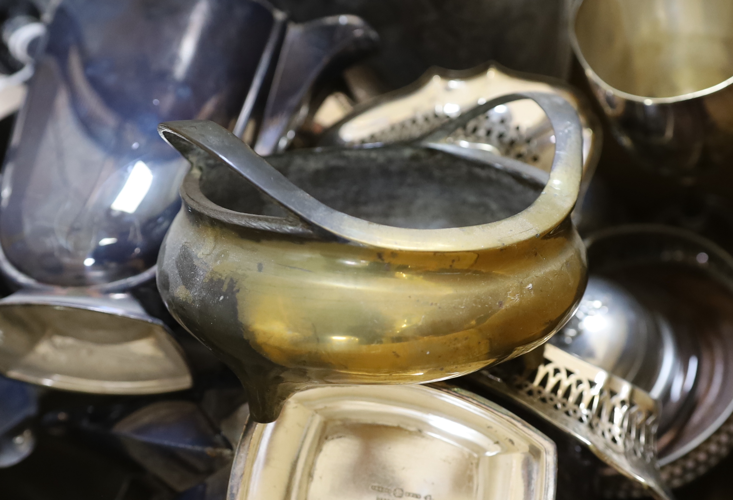 Quantity of silver plated ware, together with a Chinese brass censer